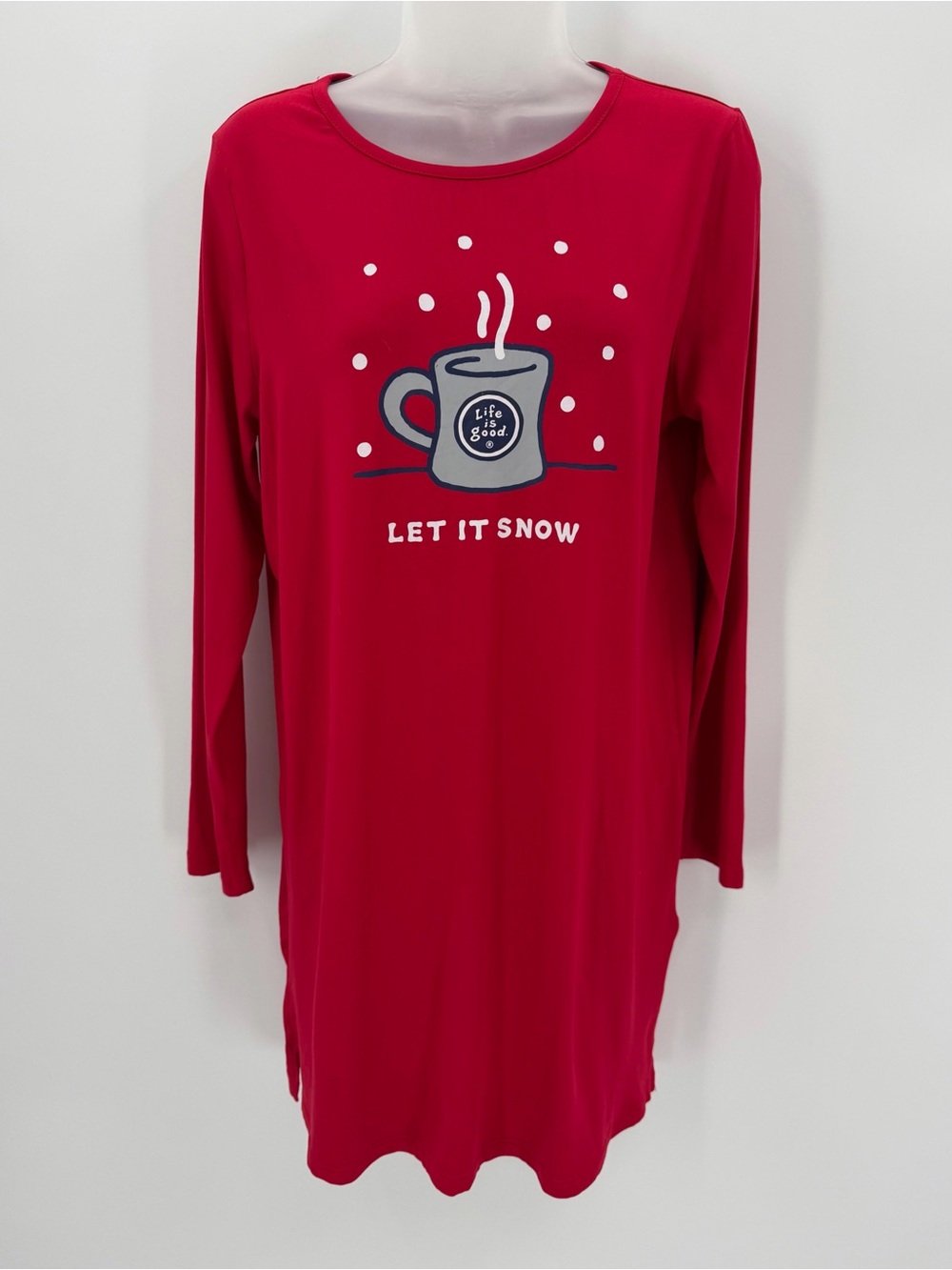 Life is Good Sleepshirt Womens S Red Long Sleeve Nightgown Jersey Knit Winter
